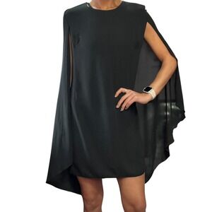 HAODUOYI Women Slim Fit Black Split Skirt Cape Sheath Dress Elegant Chic Evening